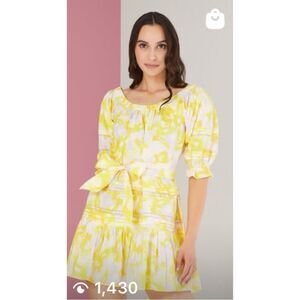 Alivia Victoria Krasny Cotton Yellow Floral Tie-Waist Mini Dress Size XS